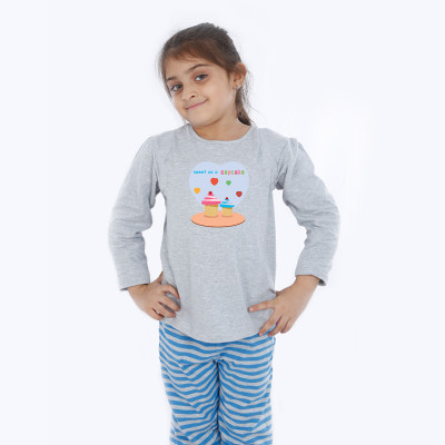 Grey Full Sleeve Girls Pyjama - Cupcake
